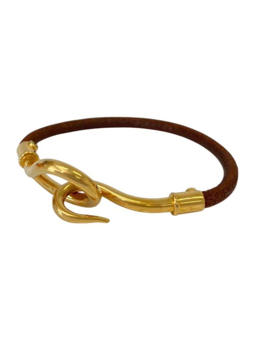 Hermes Jumbo Leather Bracelet Brown Gold Colored
